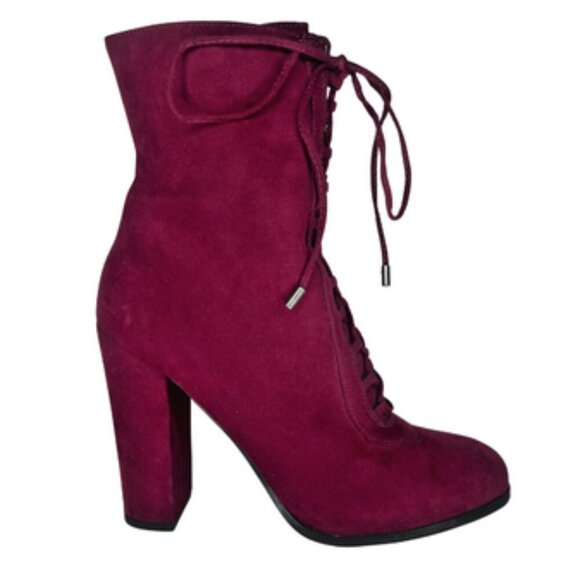 Carlos by Carlos Santana Shoes - Carlos by Carlos Santana Burgundy Faux Suede Sandra Lace-Up Midcalf Boot Sz 9.5M